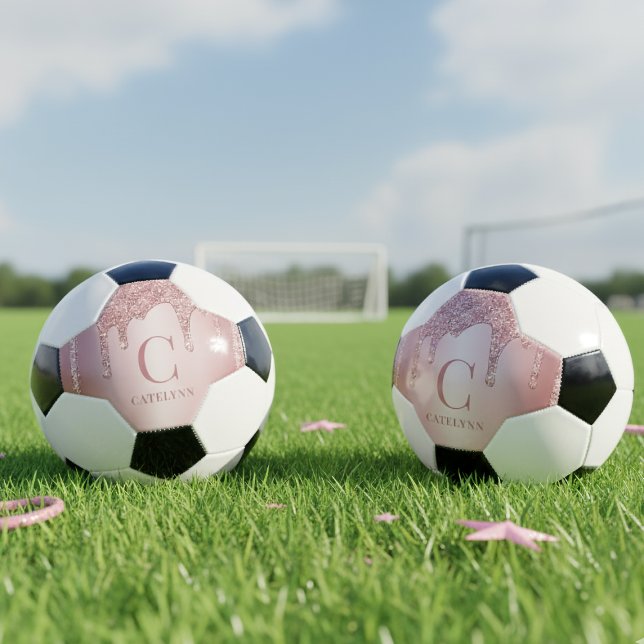 Girly Rose Gold Sparkle Dripping Glitter Monogram Soccer Ball (Girly Rose Gold Sparkle Dripping Glitter Monogram Soccer Ball)