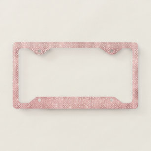 Girly Rose Gold Sparkle Glam License Plate Frame