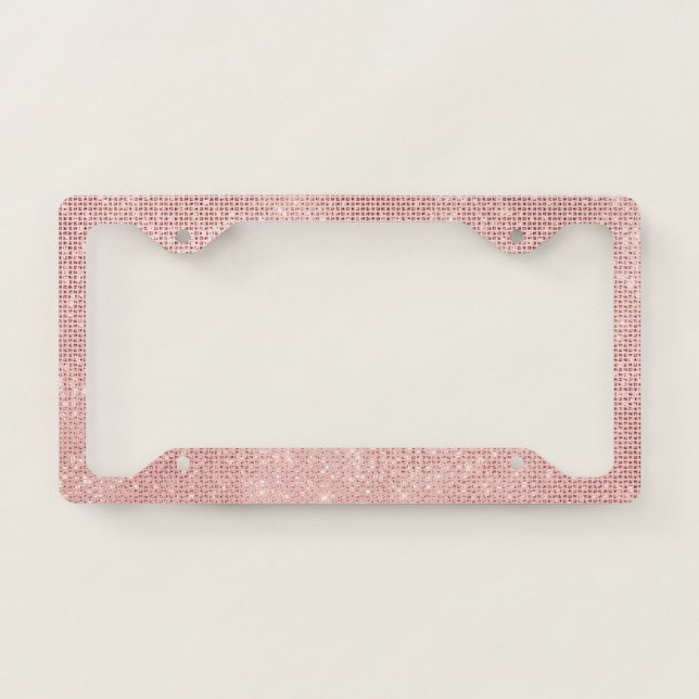 Girly Rose Gold Sparkle Glam License Plate Frame (Front)