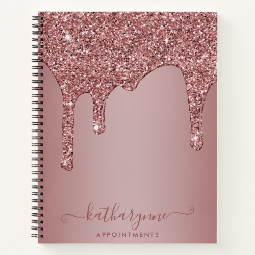 Girly Rose Gold Sparkle Glitter Drips Appointment Notebook