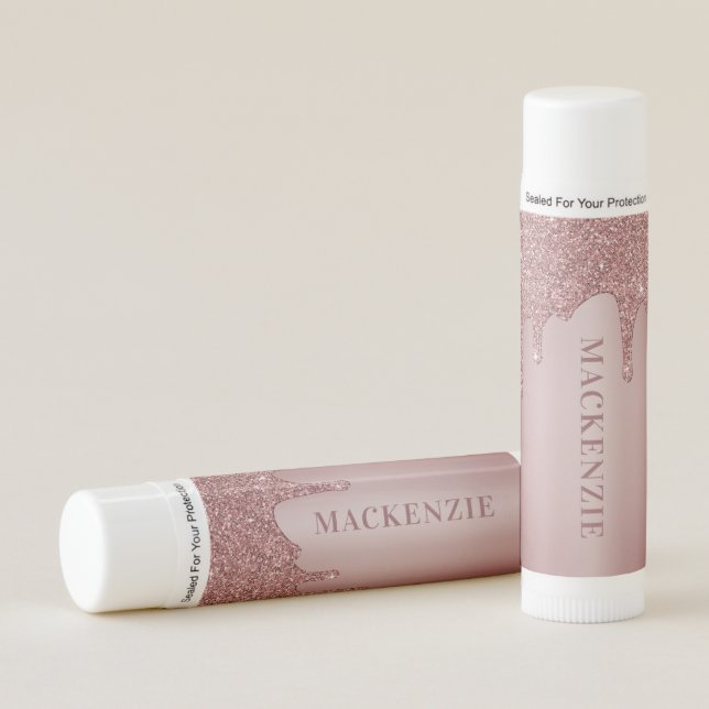 Girly Rose Gold Sparkle Glitter Drips Lip Balm (Front)