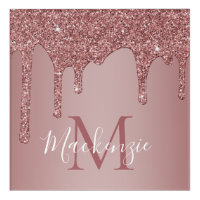 Girly Rose Gold Sparkle Glitter Drips Monogram