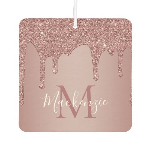 Girly Rose Gold Sparkle Glitter Drips Monogram Air Freshener