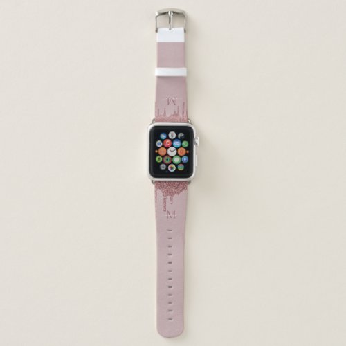 Girly Rose Gold Sparkle Glitter Drips Monogram Apple Watch Band