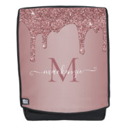 Girly Rose Gold Sparkle Glitter Drips Monogram Backpack at Zazzle