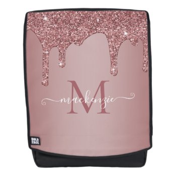 Girly Rose Gold Sparkle Glitter Drips Monogram Backpack by CedarAndString at Zazzle