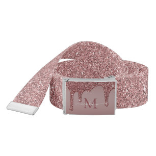 Girly Rose Gold Sparkle Glitter Drips Monogram Belt