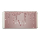 Girly Rose Gold Sparkle Glitter Drips Monogram Eraser (Front)