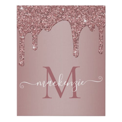 Girly Rose Gold Sparkle Glitter Drips Monogram Faux Canvas Print
