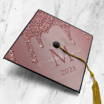 Girly Rose Gold Sparkle Glitter Drips Monogram Graduation Cap Topper<br><div class="desc">Girly Rose Gold Sparkle Glitter Drips Monogram Graduation Cap Topper with fashion faux blush pink/rose gold glitter drips on a chic background with your custom monogram and name. Please contact us at cedarandstring@gmail.com if you need assistance with the design or matching products.</div>