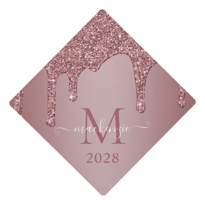 Girly Rose Gold Sparkle Glitter Drips Monogram Graduation Cap Topper ...