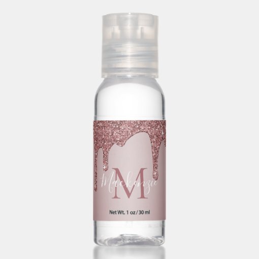 Girly Rose Gold Sparkle Glitter Drips Monogram Hand Sanitizer Zazzle 7120