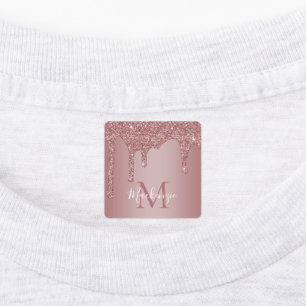 Girly Rose Gold Sparkle Glitter Drips Monogram Kids' Labels