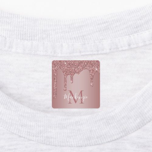 Girly Rose Gold Sparkle Glitter Drips Monogram Kids Labels