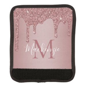Girly Rose Gold Sparkle Glitter Drips Monogram Luggage Handle Wrap