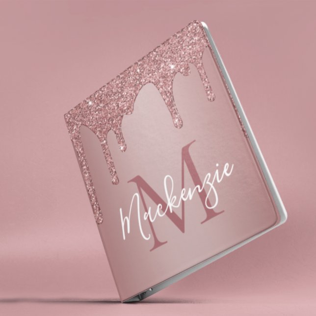 Girly Rose Gold Sparkle Glitter Drips Monogram Mini Binder (Creator Uploaded)