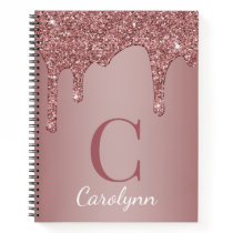 Girly Rose Gold Sparkle Glitter Drips Monogram Notebook Girly Rose Gold Sparkle Glitter Drips Monogram Notebook