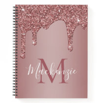 Girly Rose Gold Sparkle Glitter Drips Monogram Notebook Girly Rose Gold Sparkle Glitter Drips Monogram Notebook