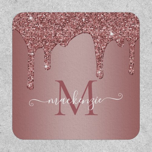 Girly Rose Gold Sparkle Glitter Drips Monogram Patch