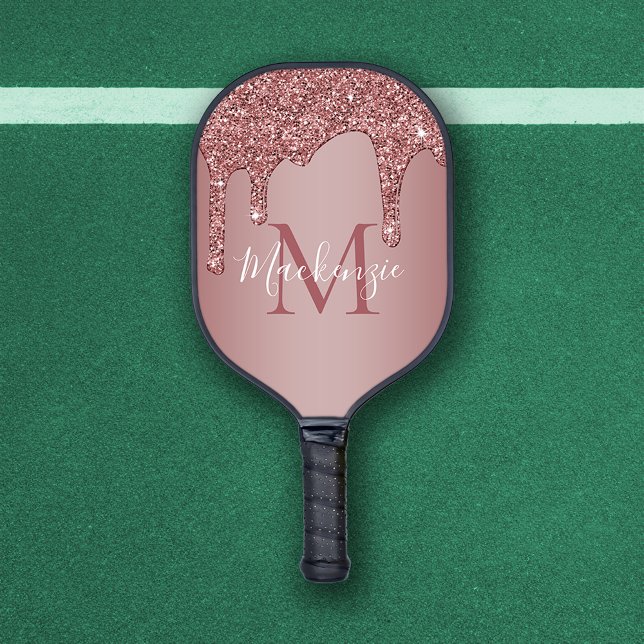 Girly Rose Gold Sparkle Glitter Drips Monogram Pickleball Paddle (Girly Rose Gold Sparkle Glitter Drips Monogram Pickleball Paddle)