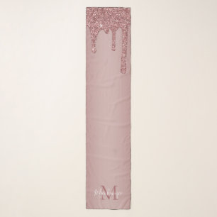 Girly Rose Gold Sparkle Glitter Drips Monogram Scarf