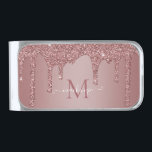 Girly Rose Gold Sparkle Glitter Drips Monogram Silver Finish Money Clip<br><div class="desc">Girly Rose Gold Sparkle Glitter Drips Monogram Money Clip with fashion faux blush pink/rose gold glitter drips on a chic background with your custom monogram and name. You're dripping in luxury and it shows! Please contact us at cedarandstring@gmail.com if you need assistance with the design or matching products.</div>