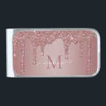 Girly Rose Gold Sparkle Glitter Drips Monogram Silver Finish Money Clip<br><div class="desc">Girly Rose Gold Sparkle Glitter Drips Monogram Money Clip with fashion faux blush pink/rose gold glitter drips on a chic background with your custom monogram and name. You're dripping in luxury and it shows! Please contact us at cedarandstring@gmail.com if you need assistance with the design or matching products.</div>