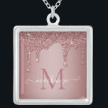 Girly Rose Gold Sparkle Glitter Drips Monogram Silver Plated Necklace<br><div class="desc">Girly Rose Gold Sparkle Glitter Drips Monogram Necklace with fashion faux blush pink/rose gold glitter drips on a chic background with your custom monogram and name. Please contact us at cedarandstring@gmail.com if you need assistance with the design or matching products.</div>