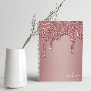Girly Rose Gold Sparkle Glitter Drips Personalized Notebook