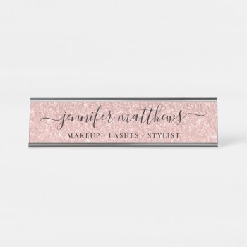 Girly Rose Gold Sparkle Glitter Makeup Desk Name Plate by epclarke at Zazzle