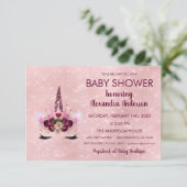 Girly Rose Gold Sparkle Unicorn Baby Shower Invitation (Standing Front)