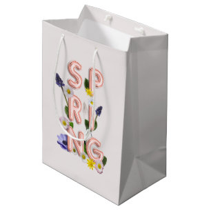 Girly Rose Gold Trendy Flower SPRING Typography Medium Gift Bag
