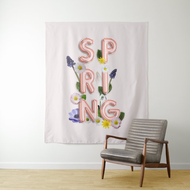 Girly Rose Gold Trendy Flower SPRING Typography Tapestry (In Situ)