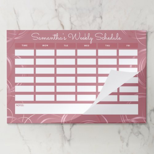 Girly Rose Gold Weekly School Schedule  Paper Pad