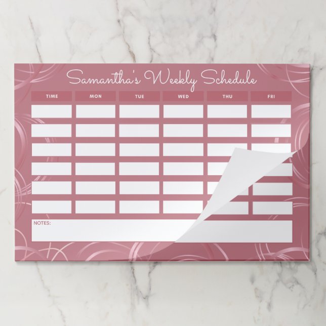 Girly Rose Gold Weekly School Schedule  Paper Pad (Folded)