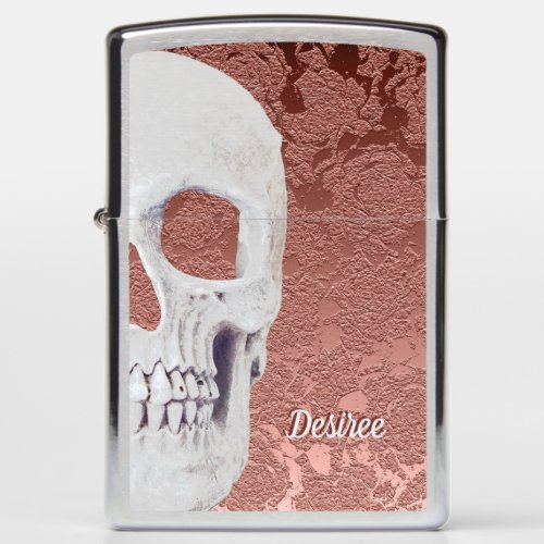 Girly Rose Gold White Gothic Skull Elegant Floral Zippo Lighter