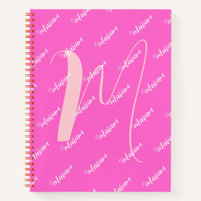 Girly Rose Pink Color - Initial Name Monogrammed Notebook (Front)