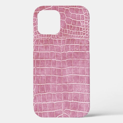 Girly Rose Pink Faux Crocodile Leather iPhone 12 Case