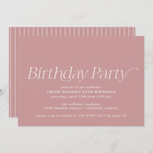 Girly Rose Pink  Modern Elegant Any Age Birthday Invitation
