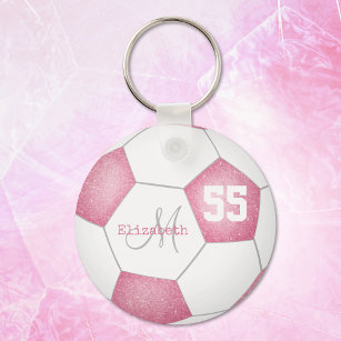 girly rose pink white soccer ball personalised keychain