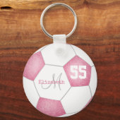 girly rose pink white soccer ball personalized keychain (Front)