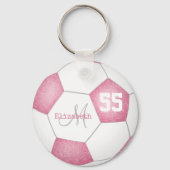 girly rose pink white soccer ball personalized keychain (Back)