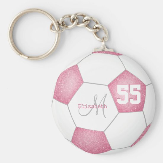 girly rose pink white soccer ball personalized keychain