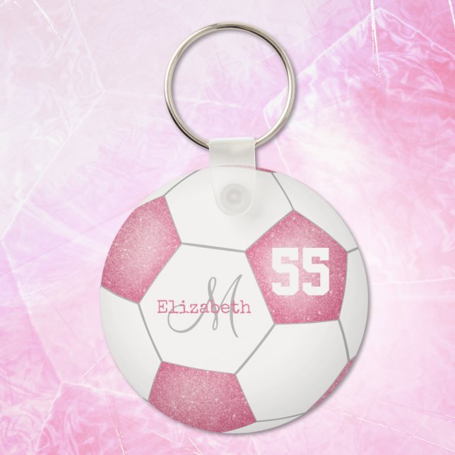 girly rose pink white soccer ball personalized keychain