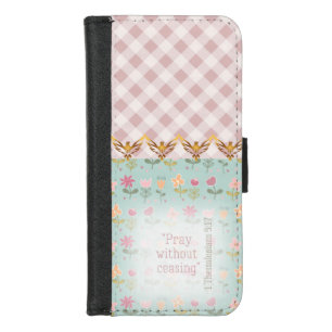 Girly Rose Plaid Pastel Floral Gold Doves Bible iPhone 8/7 Wallet Case