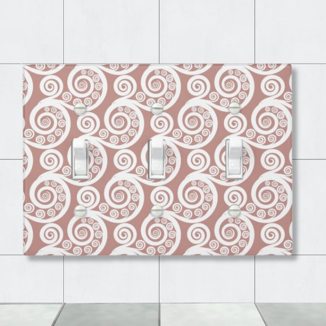 Girly Rosy & White Botanical Fern Leaf Curl Swirls Light Switch Cover (Girly Rosy & White Botanical Fern Leaf Curl Swirls Light Switch Cover)