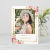 Girly Rustic Floral Gold Photo Graduation Party Invitation (Standing Front)