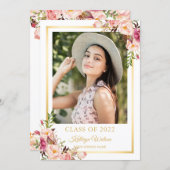 Girly Rustic Floral Gold Photo Graduation Party Invitation (Front/Back)