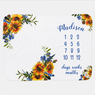 Girly Rustic Sunfloral Milestone Baby Blanket
