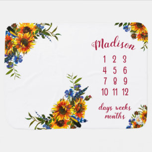 Girly Rustic Sunfloral Milestone Baby Blanket